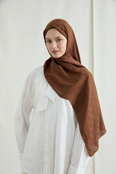 cs camellia scarf Italian Jacquard Shawl Monogram Pattern - Warm Coffee