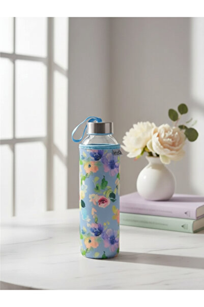 Tohana H2O Rose Pattern Glass Flask with Cover 500 ml