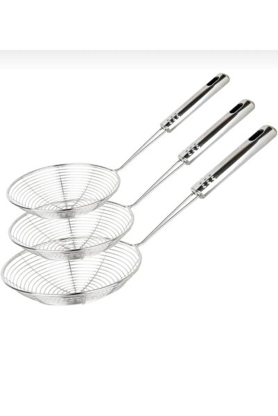 Senz Çelik Kevgir Süzgeç Patates Kızartma Süzgeci 3 lü Set