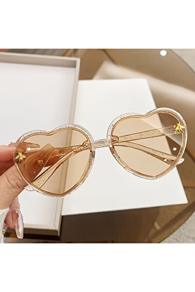 The Cloudish Shop Girl's Glittery Sunglasses Heart Bee Detail Brown