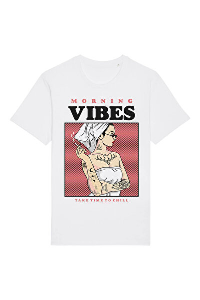 Kartier Unisex White T-Shirt Morning Vibes