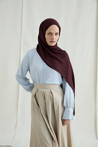 cs camellia scarf Italian Jacquard Shawl Monogram Pattern - Burgundy