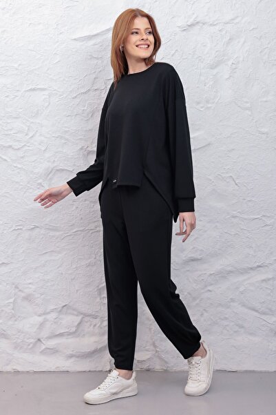 MAG FASHİON Negru set Pantaloni cu poziție asimetrică a corpului cu detaliu d...