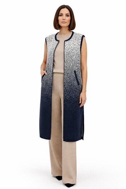 larocci Women's Patterned Sleeveless Zippered Long Vest