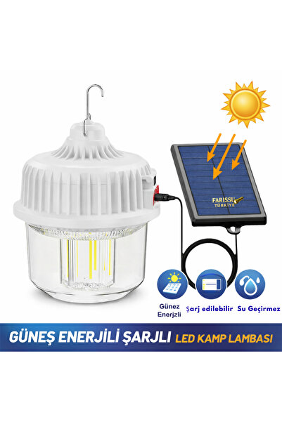 farissu 120W Güneş Enerjili Şarjlı LED Kamp Lambası - 4 Farklı Işık Modu, Su ...