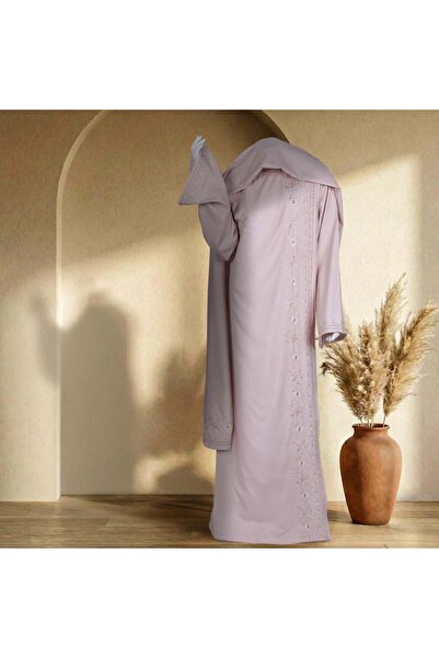 Melen Prayer dress with embroidered placket - Huda - Beige with a hint of pink