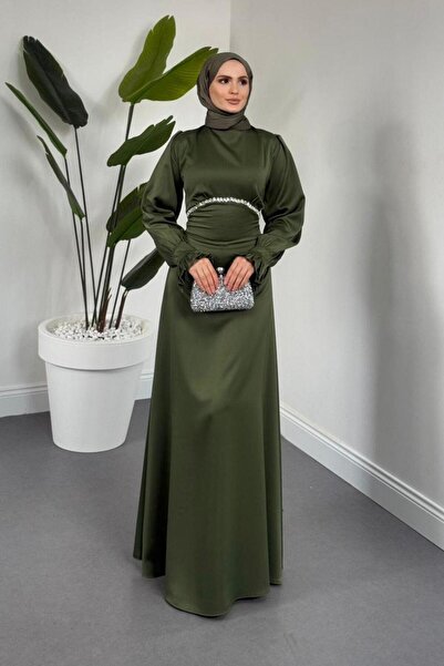 Şulemoda Giyim Rochie de seară cu aplicații de piatră, kaki