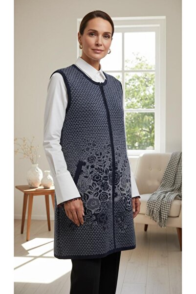 larocci Women's Zippered Patterned Sleeveless Long Vest