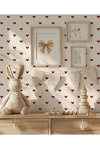 Tasarım Kırmızı Kalpler Sade Görünüm Bebek & Çocuk Odası Duvar Kağıdı