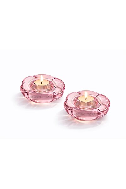 aşçıbaşı ticaret BLADFAGEL Tealight Çiçek Şeklinde Pembe Cam Şamdan Mumluk Şe...