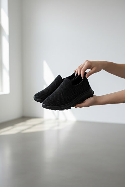 Adım Dünyası Women's Black Laceless Casual Shoes – Perforated, Breathable, Co...