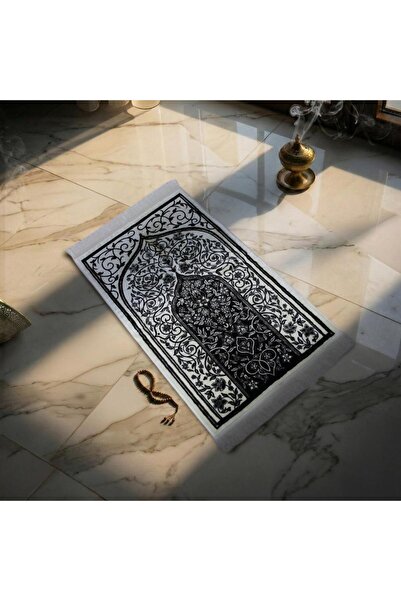 Melen سجادة صلاة تركي اكريليك – رحاب - اسود - كريمي