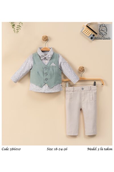 Baby shine طقم تركي ولادي فاخر من القطن والكتان الطبيعي - 4قطع - الصديري الزي...