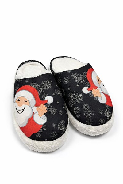 lesepri Santa Claus Patterned Plush House Slippers