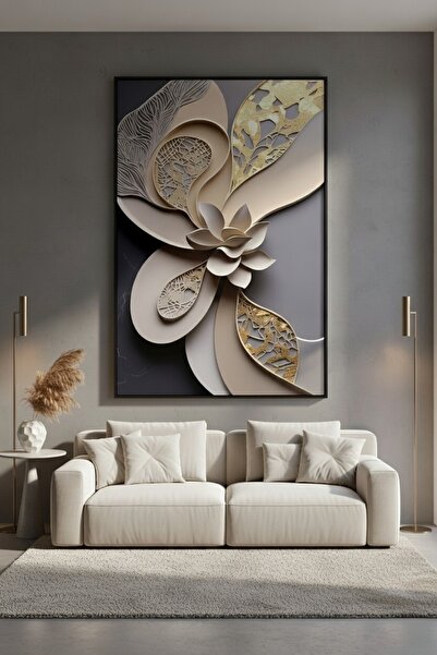 hollywest Altın Detaylı Soyut Çiçek Figürlü Lüks Sanat Tablosu | Modern Çerçe...