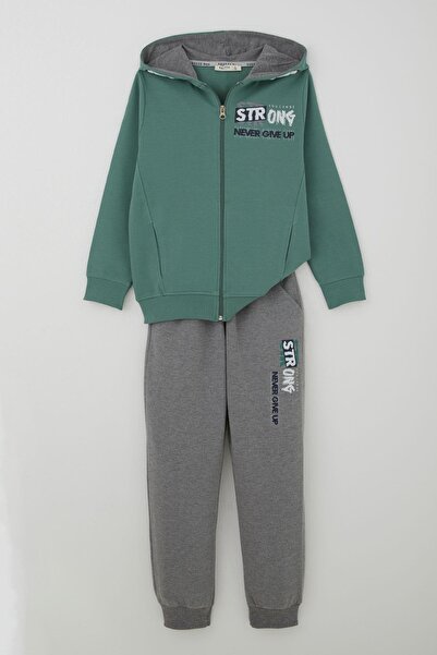 Breeze Boys' Tracksuit Set with Hood, Letter Print, Pockets, Ages 8-14, Emera...