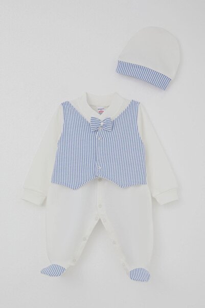 Breeze Baby Boy Overalls with Booties and Fixed Bow Tie Vest, 0-6 Months, White