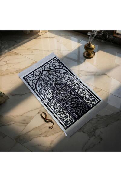 Melen Turkish Acrylic Prayer Rug – Rehab – Dark Navy Blue – Cream