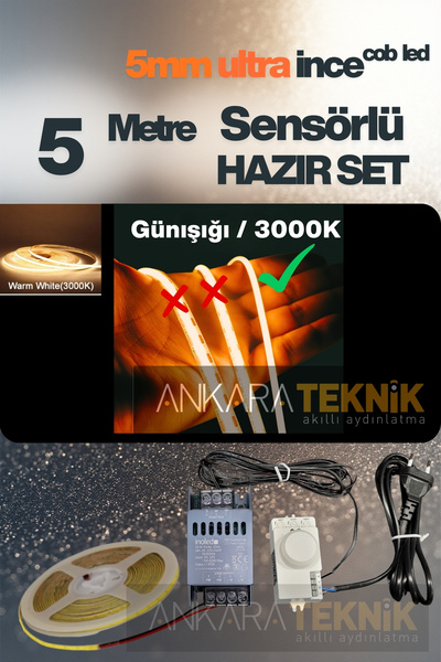 Allians Ultra İnce 5mm Cob Şerit LED Sensörlü Neon 1m 384 LED Günışığı
