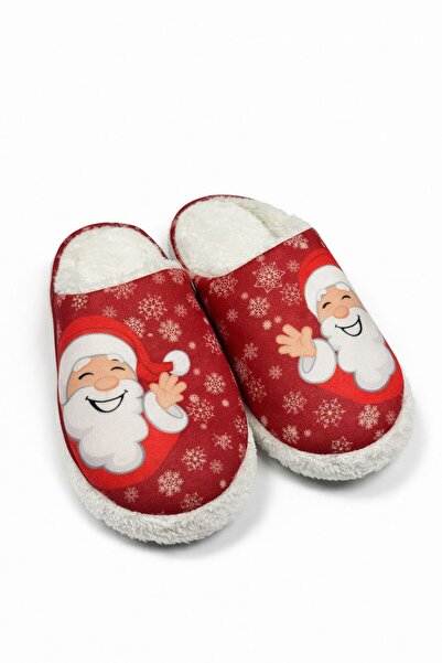 lesepri Santa Claus Patterned Plush House Slippers