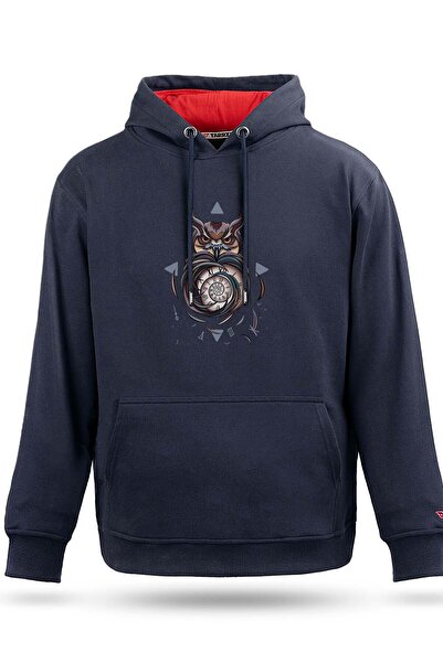 Unisex Tasarım Sweatshirt Baykuş ve Zaman Tasarım Kapşonlu Sweatshirt