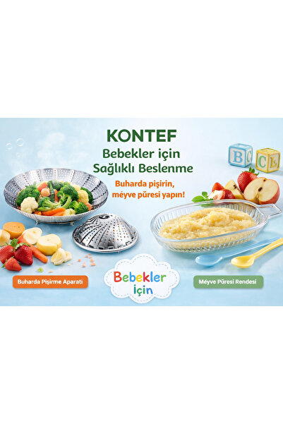 KONTEF 2Li Set Bebekler İçin Ek Gıda Haşlama Aparatı Ve Cam Püre Rendesi 2Li Set
