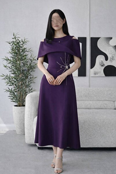 MILANORA Purple embroidered evening dress