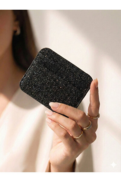 PurpleART Women's Mini Anthracite Dark Gray Glitter Card Holder - Shimmering ...