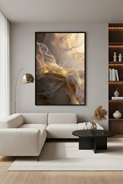 hollywest Lüks Gold Işıltılı Soyut Tablo | Modern Çerçeveli Tablo