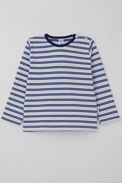 Breeze Baby Boy Long Sleeve T-Shirt Placket Striped 9 Months-3 Years, White