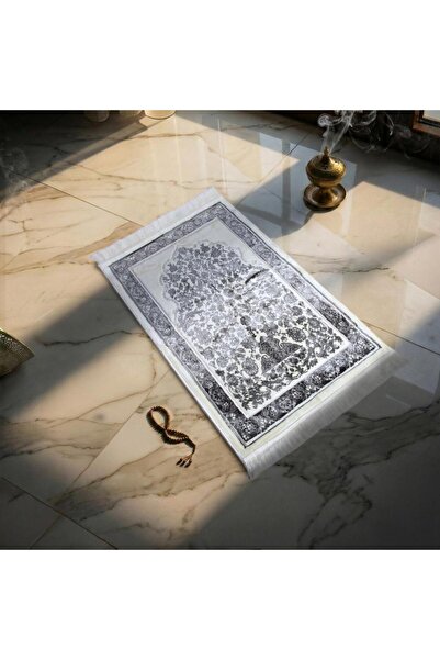 Melen Turkish Acrylic Prayer Mat - Tayba - Gray - Cream