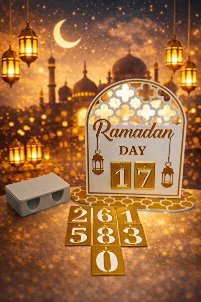 DreamWorld3D Ramazan Gün Sayacı – Dekoratif Masa Üstü Takvim | Gold & Beyaz T...