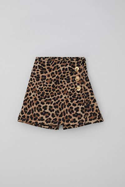 Breeze Детски къси панталони с леопардов принт и копчета, 6-12 години, кафяви