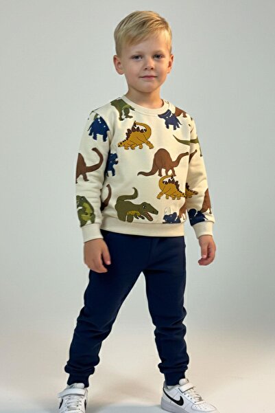 Breeze Boys' Tracksuit Set with Roaring Dinosaurs Pattern, Ages 2-6, Cream