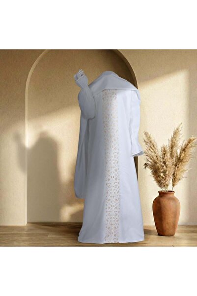 Melen Prayer robe with embroidered zipper - Yaqeen - White with gold embroidered