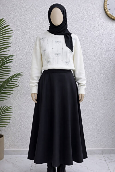 Nursay Stoned Knitwear Sweater Scuba Skirt Combination