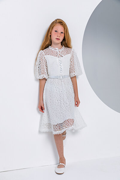 incity Rochie pentru fete cu detaliu din dantelă și centură la gât - Noul sezon