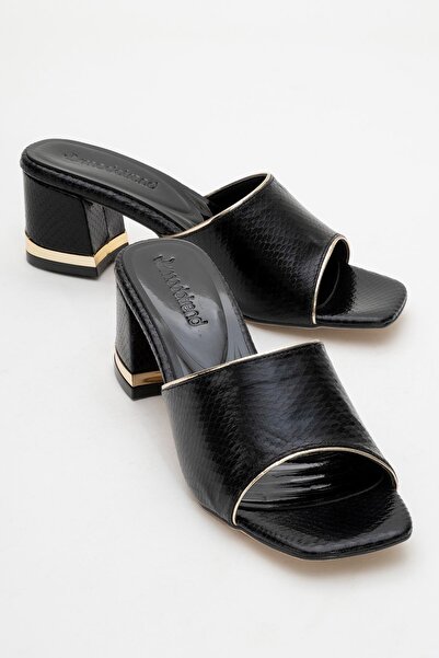 CCWAY AYAKKABI Women's Heeled Slippers Black Snake Pattern