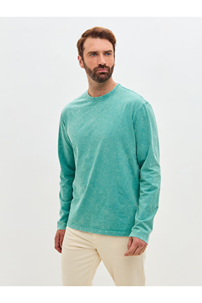 Mod Kids Longsleeve Męski 100% Bawełna Vintage Stonewash Miętowy Luźny Krój R...