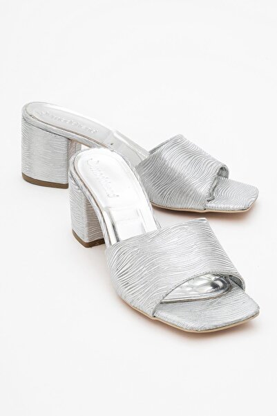 CCWAY AYAKKABI Women's Heeled Slippers Silver Suyolu