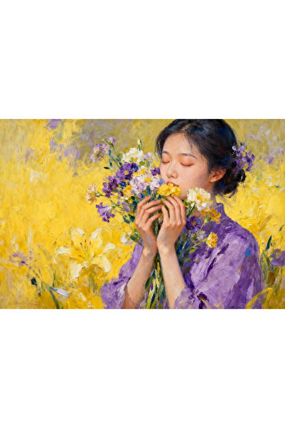 VeliumCraft Tablou Canvas Serenitate feminina 2 , flori, femeie, 100x70 cm, s...