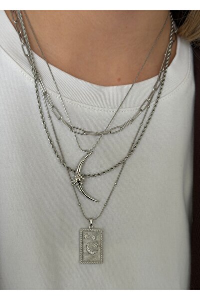 KİLİGİSTANBUL قلادة أيه واي ستيل مكونة من 3 قطع (يمكن استخدامها بشكل منفصل)