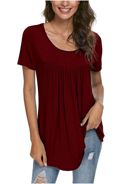 Dotail Tricou de damă Florboom, mărimea 2XL, vișiniu, mâneci scurte, croială ...