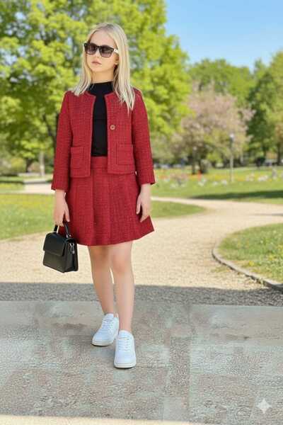 ELONKİDS Girl's Festive Jacket Skirt Badi Set