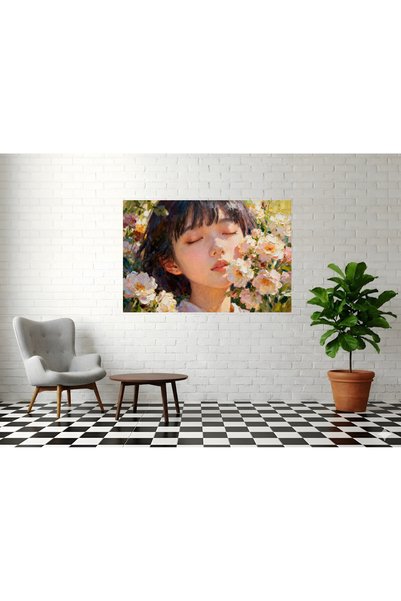 VeliumCraft Tablou Canvas Serenitate feminina 10, flori, femeie, 80x50 cm, sasiu de lemn