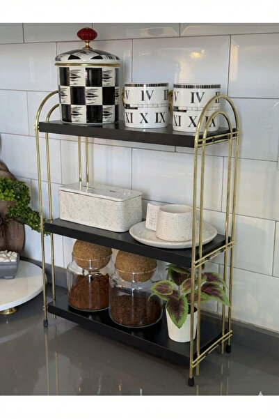 GUHEF OVAL RAF Mutfak Raf GOLD SİYAH Tezgah Üstü Raf Kahve Köşesi Raf Banyo R...