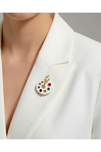 modamira Resim Paleti Broş (Kolye Ucu Olarak Kullanılabilir) - Beyaz - Boy: 4...