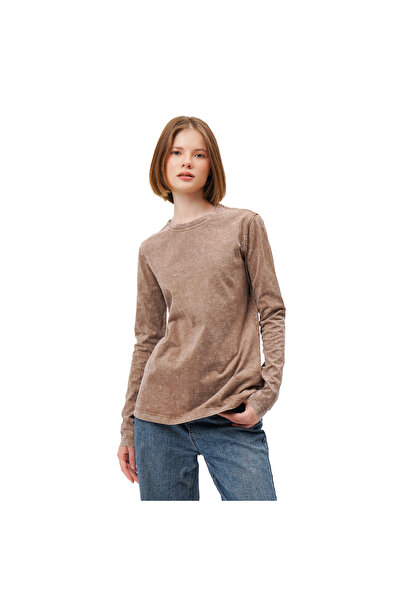 Mod Kids Longsleeve Damski 100% Bawełna Stonewash Luźny Krój Beż Rozmiar S