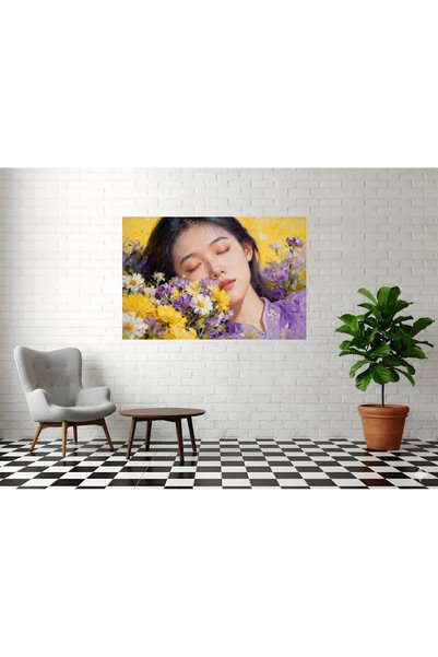 VeliumCraft Tablou Canvas Serenitate feminina 3, flori, femeie, 80x50 cm, sasiu de lemn