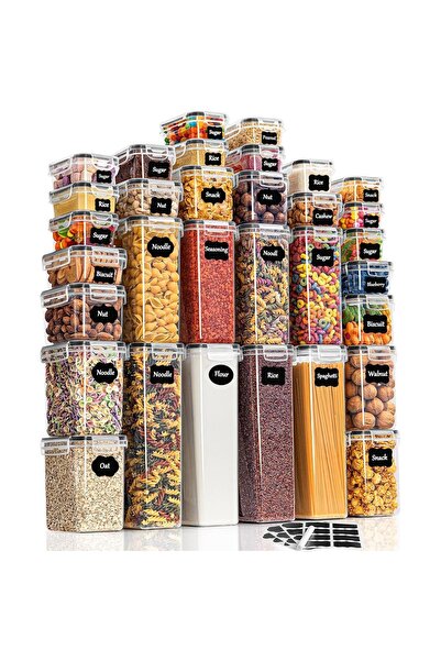 GOMAIHE Set de 32 recipiente pentru depozitarea alimentelor, plastic cu capac...